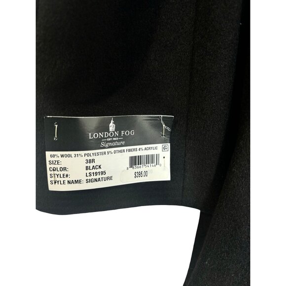 London Fog Signature Black Overcoat 38R Wool Blend Classic Fit Top Coat New - Picture 6 of 7